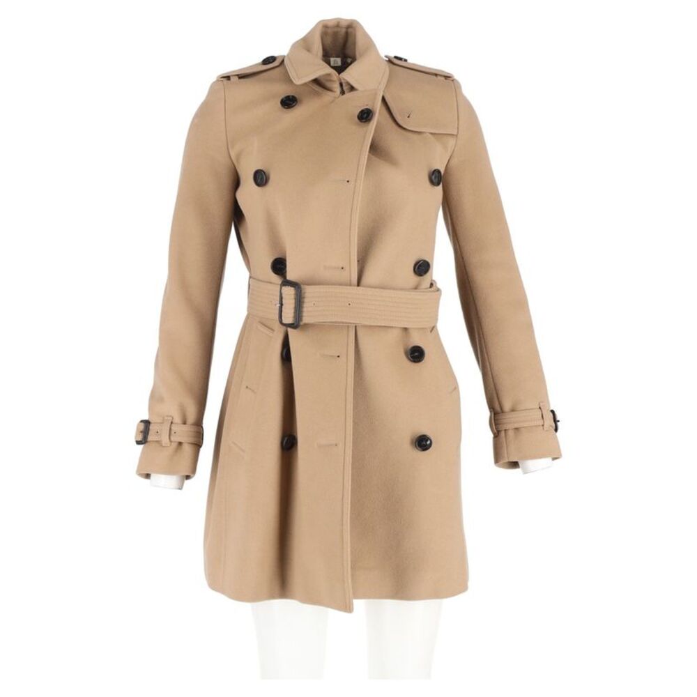 Burberry Double-Breasted Belted Peacoat in Brown Wool